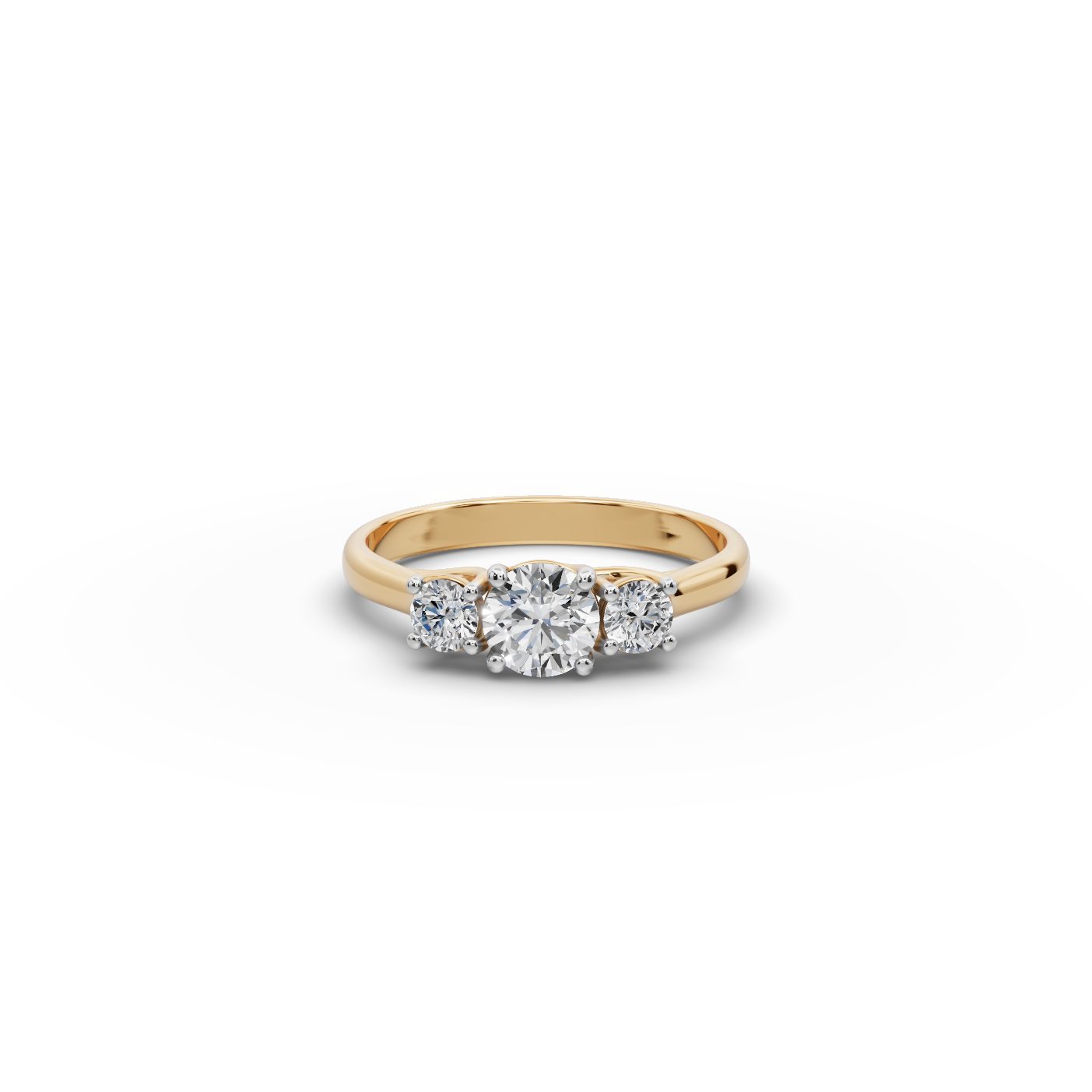 Celestial Trail Round Lab-Grown Diamond Three Stone Ring in yellow gold, set with lab-grown diamonds