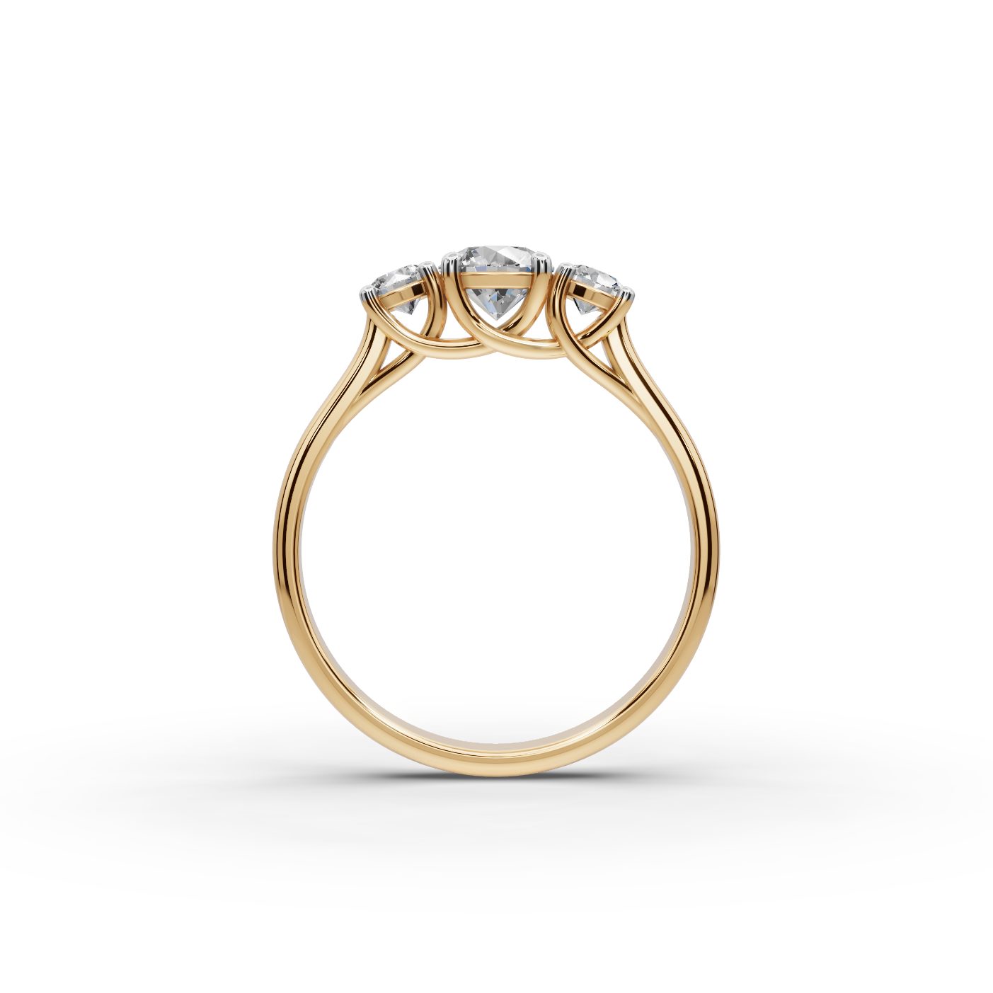 Celestial Trail Round Lab-Grown Diamond Three Stone Ring in yellow gold