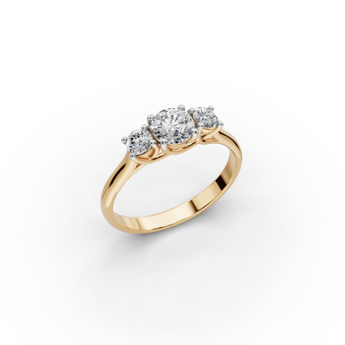 Celestial Trail Round Lab-Grown Diamond Three Stone Ring in yellow gold