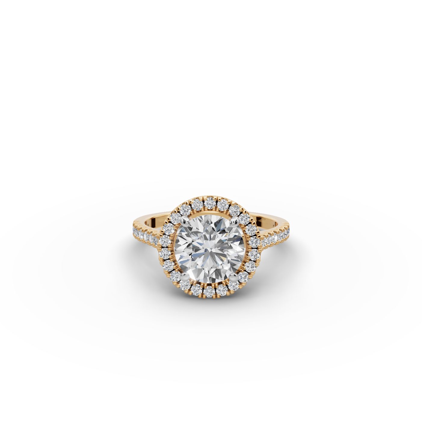 Graceful Whisper Round Lab-Grown Diamond Halo Ring in yellow gold, set with lab-grown diamonds