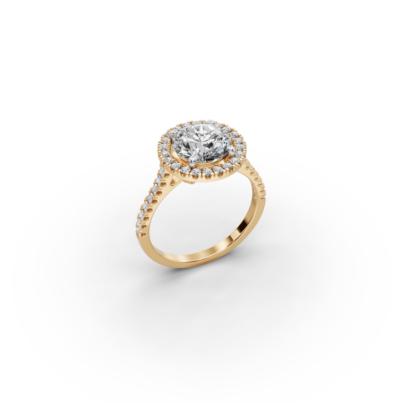 Graceful Whisper Round Lab-Grown Diamond Halo Ring in yellow gold