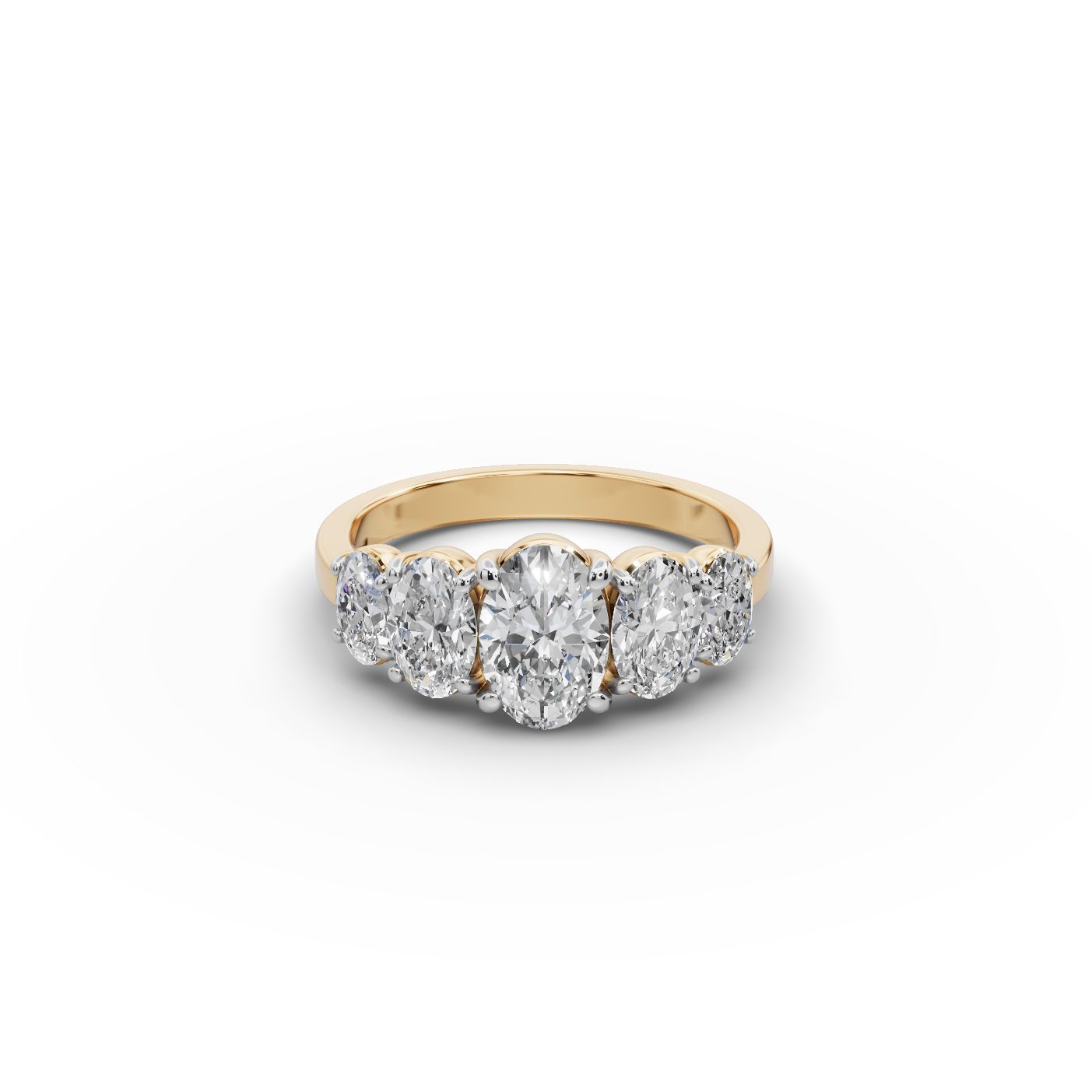Elegant Glow Oval Lab-Grown Diamond Five Stone Ring in yellow gold, set with lab-grown diamonds