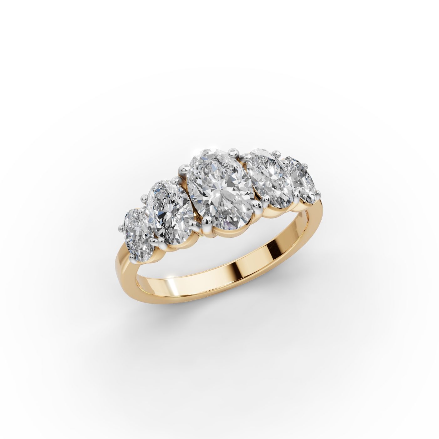 Elegant Glow Oval Lab-Grown Diamond Five Stone Ring in yellow gold