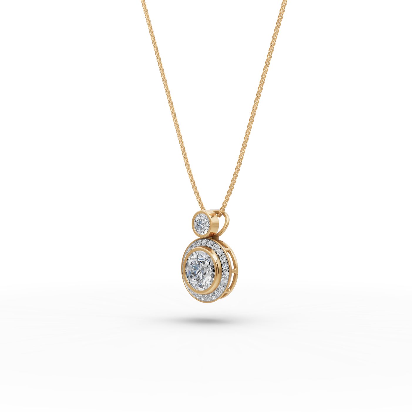 Majestic Trail Round Lab-Grown Diamond Halo Pendant in yellow gold