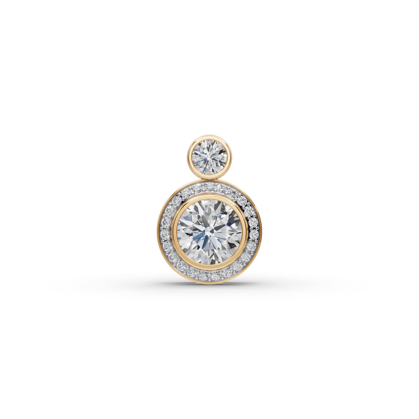 Majestic Trail Round Lab-Grown Diamond Halo Pendant in yellow gold, set with lab-grown diamonds