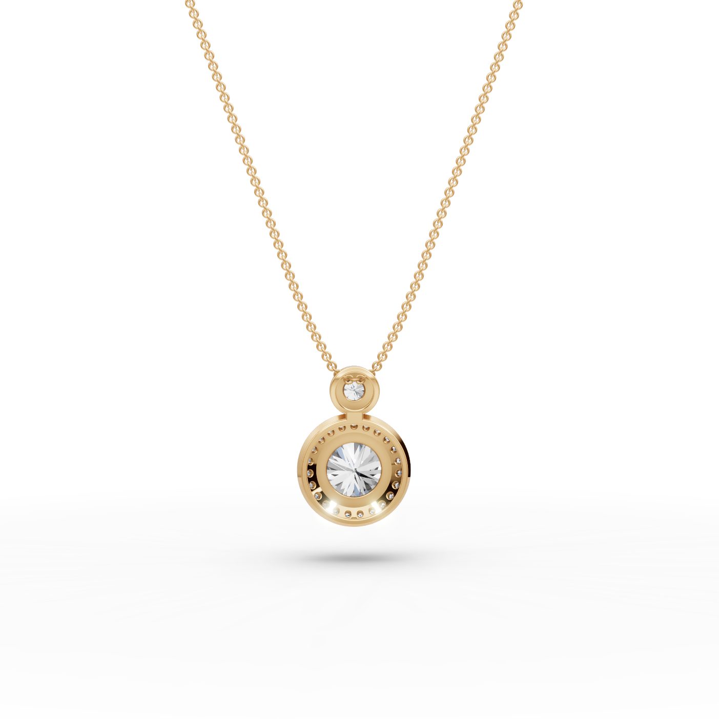 Majestic Trail Round Lab-Grown Diamond Halo Pendant in yellow gold