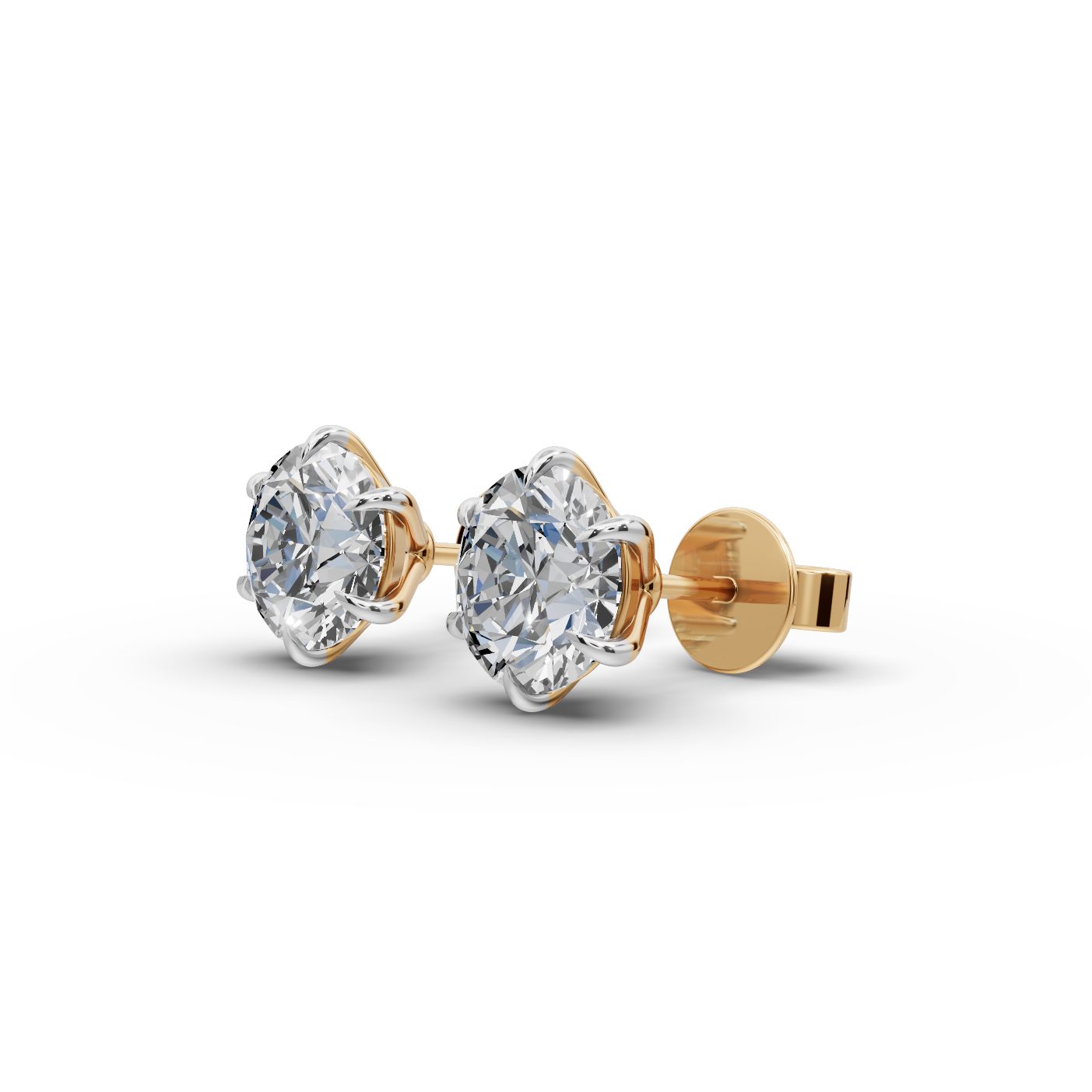 Serene Muse Round Lab-Grown Diamond Studs Earring in yellow gold, set with lab-grown diamonds