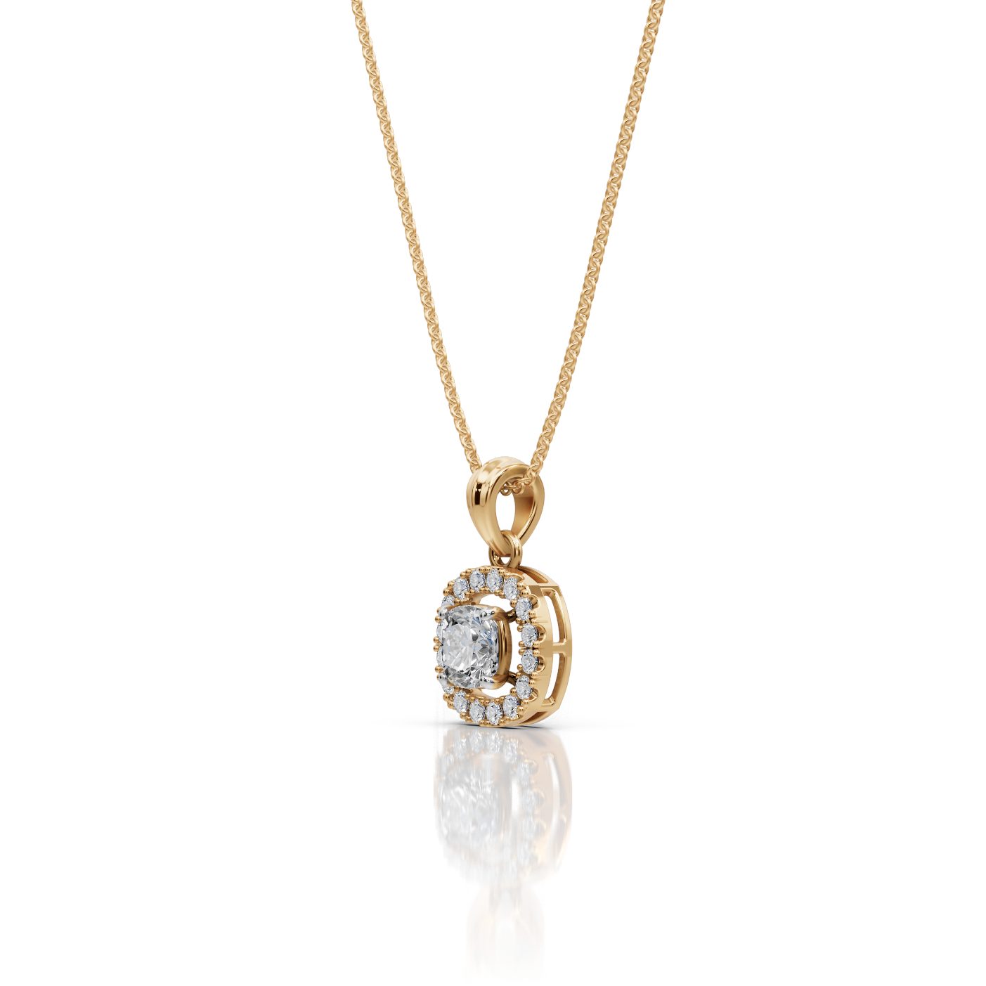Celestial Muse Cushion Lab-Grown Diamond Halo Pendant in yellow gold