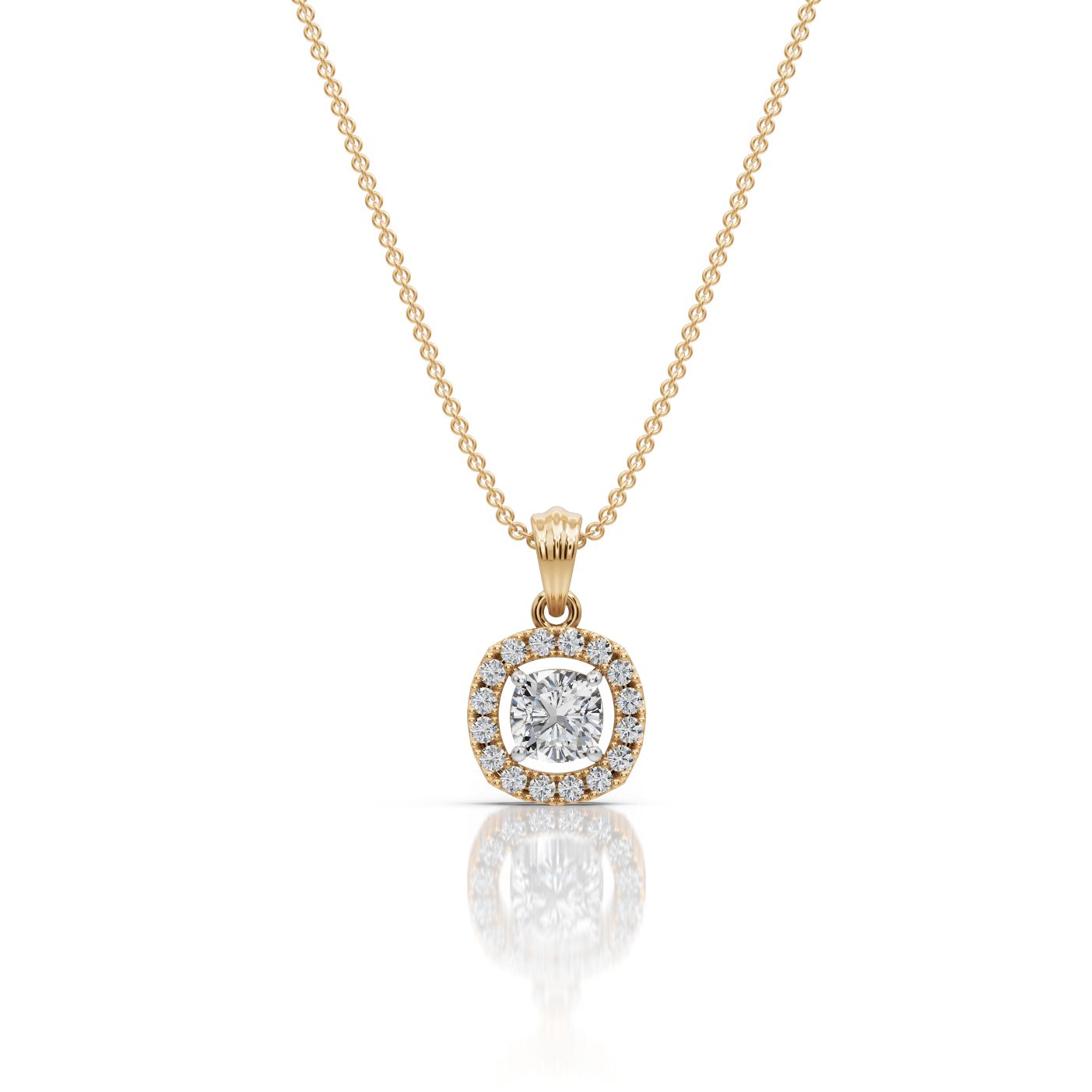Celestial Muse Cushion Lab-Grown Diamond Halo Pendant in yellow gold