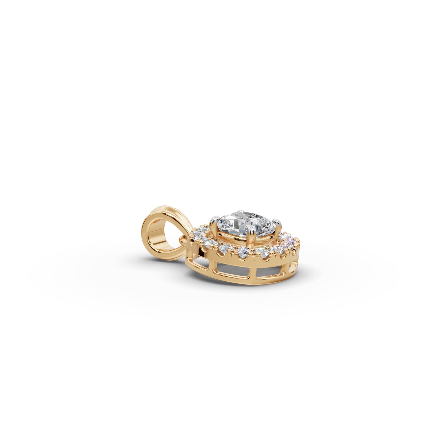 Celestial Muse Cushion Lab-Grown Diamond Halo Pendant in yellow gold