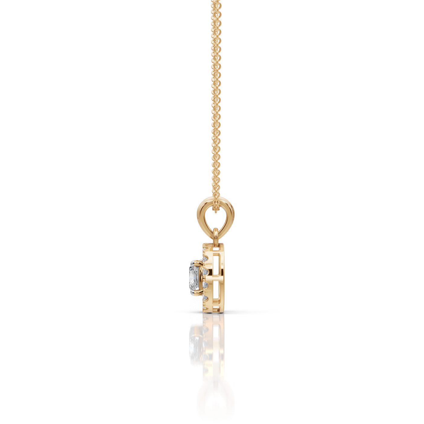 Celestial Muse Cushion Lab-Grown Diamond Halo Pendant in yellow gold