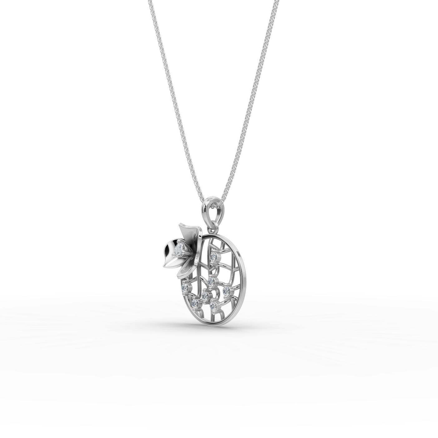 Luminous Dew Lattice Flower Lab-Grown Diamond Silver Pendant in silver