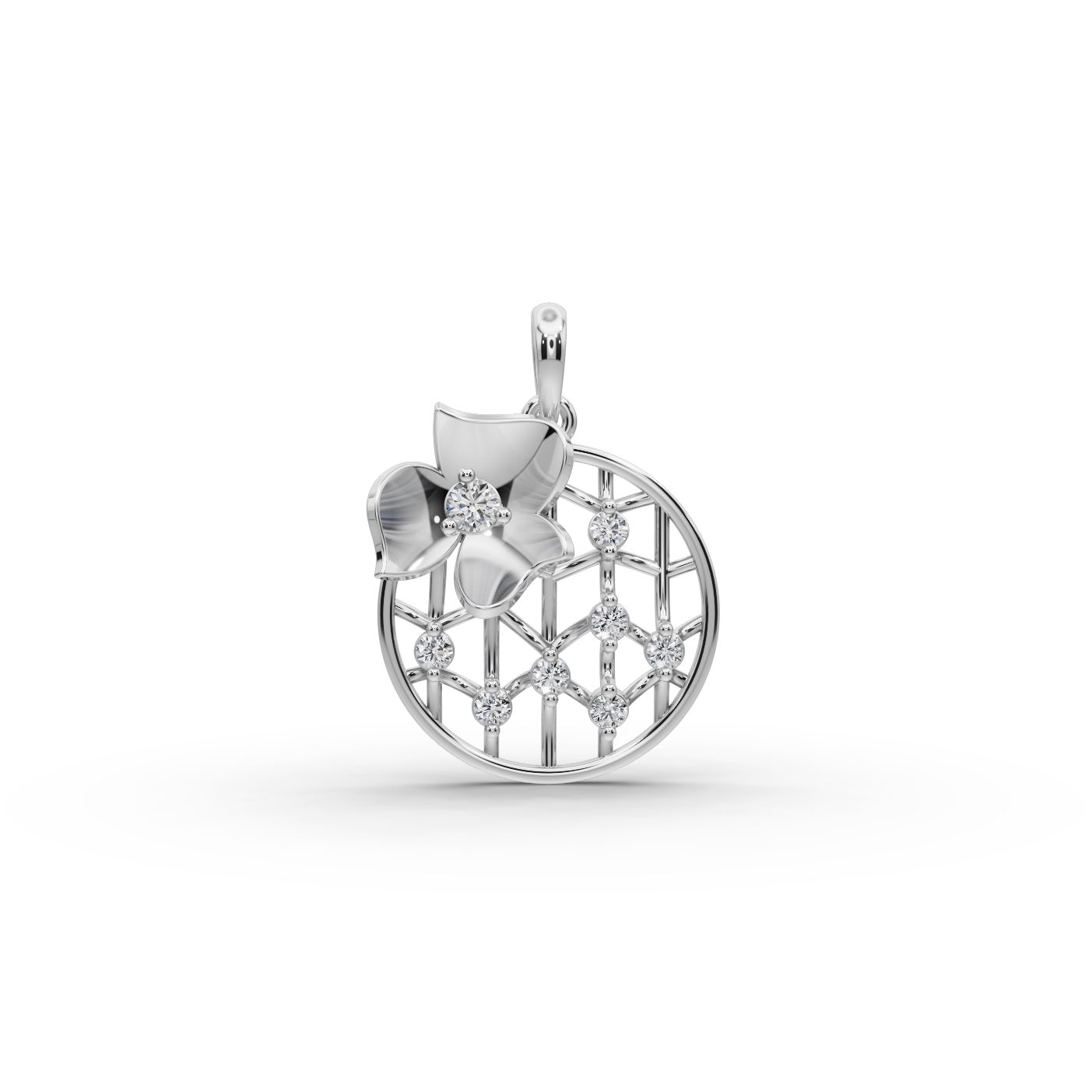 Luminous Dew Lattice Flower Lab-Grown Diamond Silver Pendant in silver, set with lab-grown diamonds