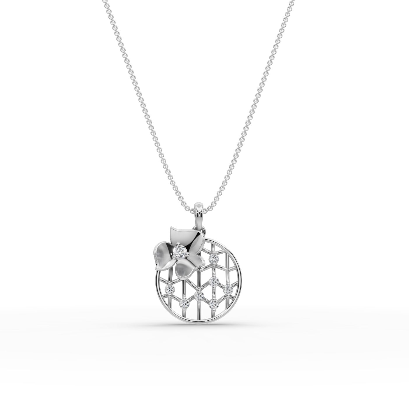 Luminous Dew Lattice Flower Lab-Grown Diamond Silver Pendant in silver