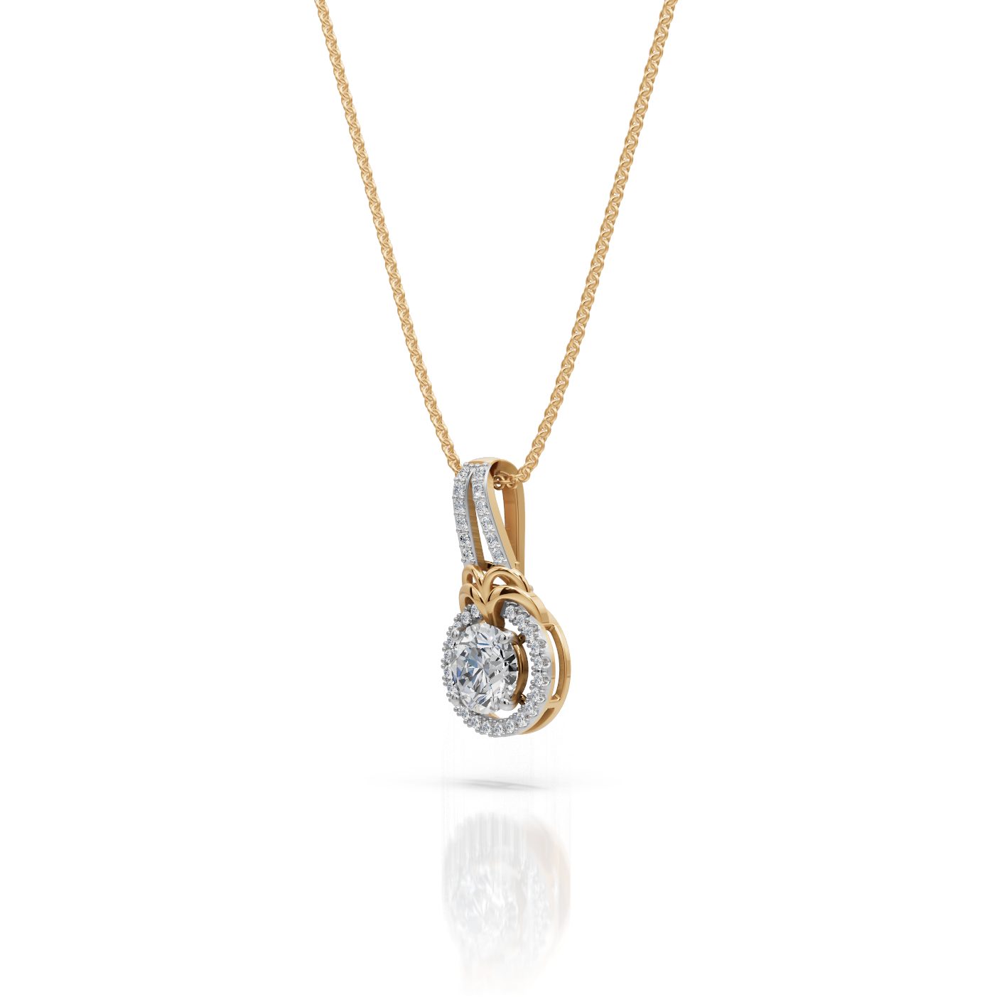 Infinite Whisper Round Lab-Grown Diamond Halo Pendant in yellow gold