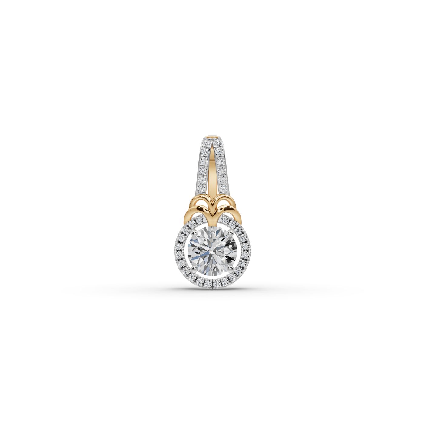 Infinite Whisper Round Lab-Grown Diamond Halo Pendant in yellow gold, set with lab-grown diamonds
