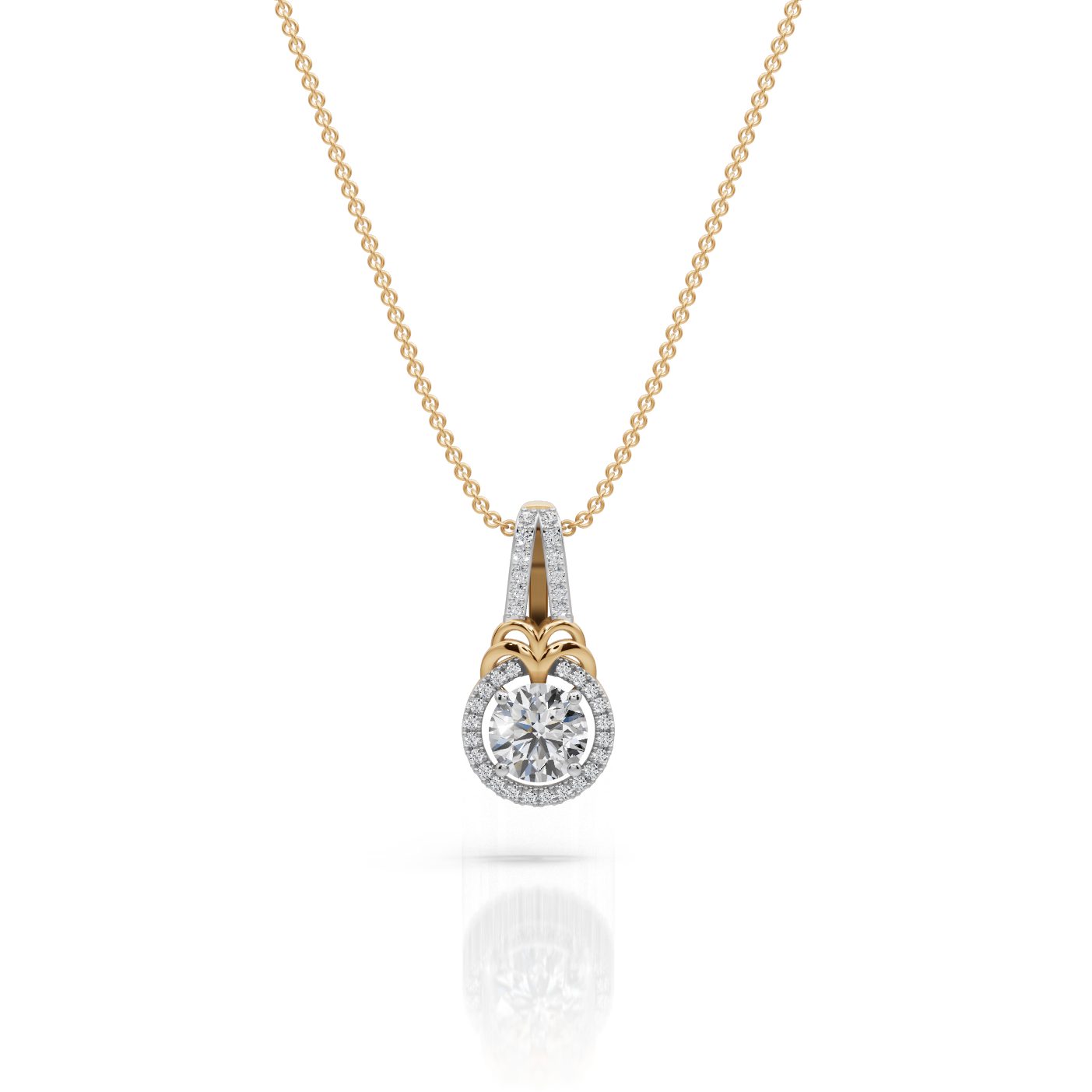 Infinite Whisper Round Lab-Grown Diamond Halo Pendant in yellow gold
