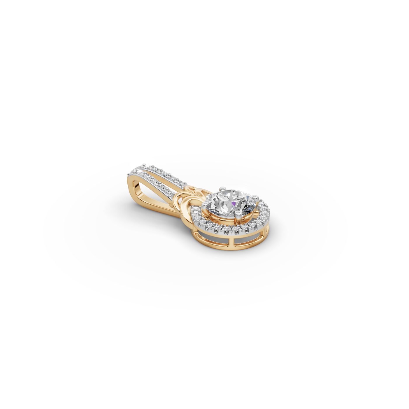 Infinite Whisper Round Lab-Grown Diamond Halo Pendant in yellow gold