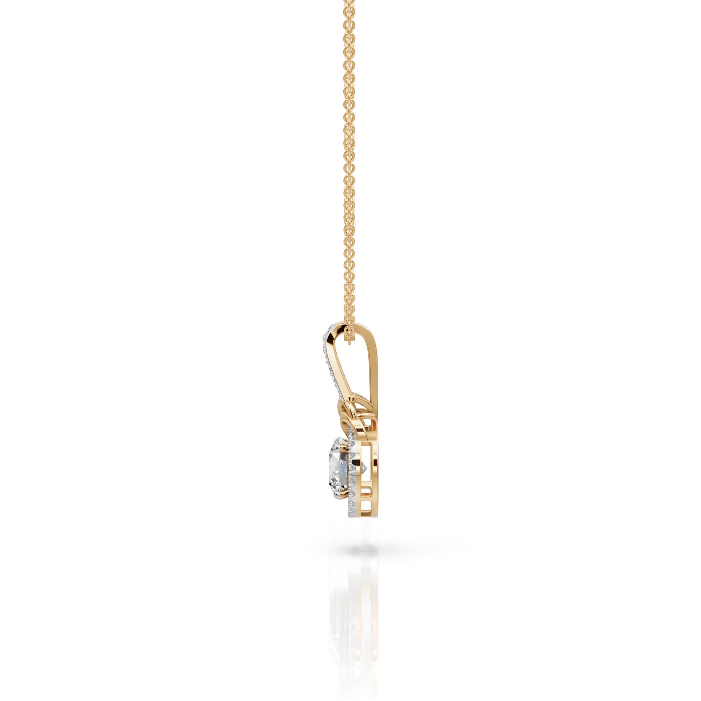 Infinite Whisper Round Lab-Grown Diamond Halo Pendant in yellow gold