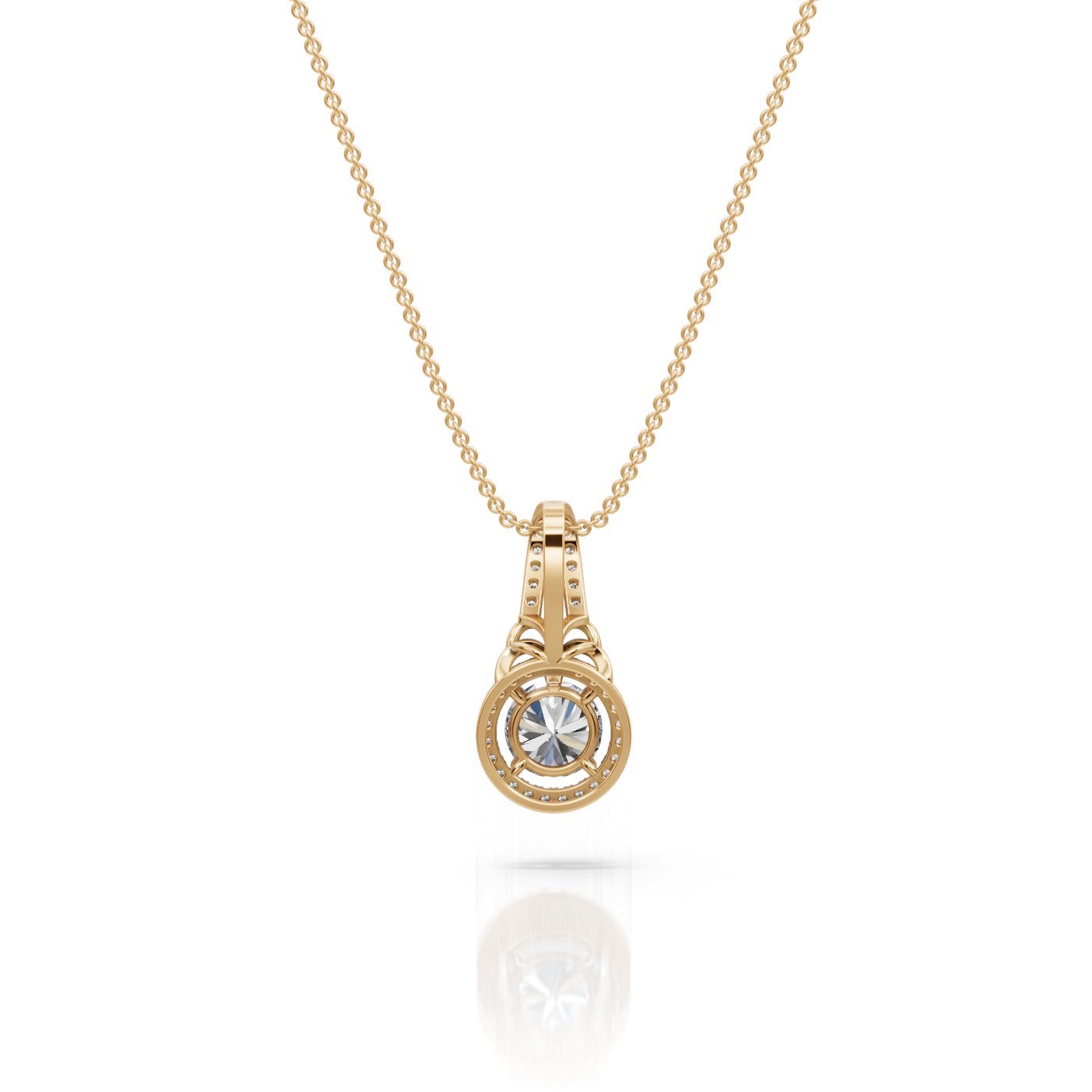 Infinite Whisper Round Lab-Grown Diamond Halo Pendant in yellow gold