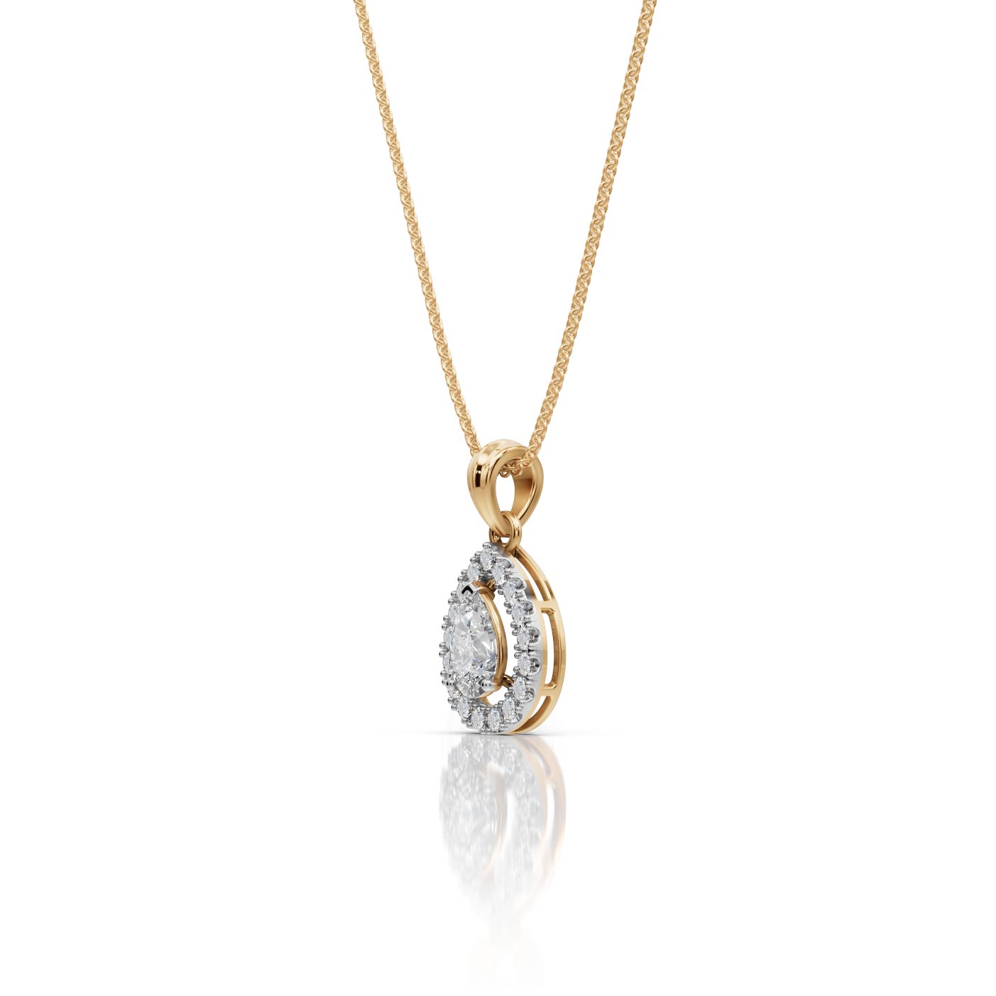 Eternal Trail Pear Lab-Grown Diamond Halo Pendant in yellow gold