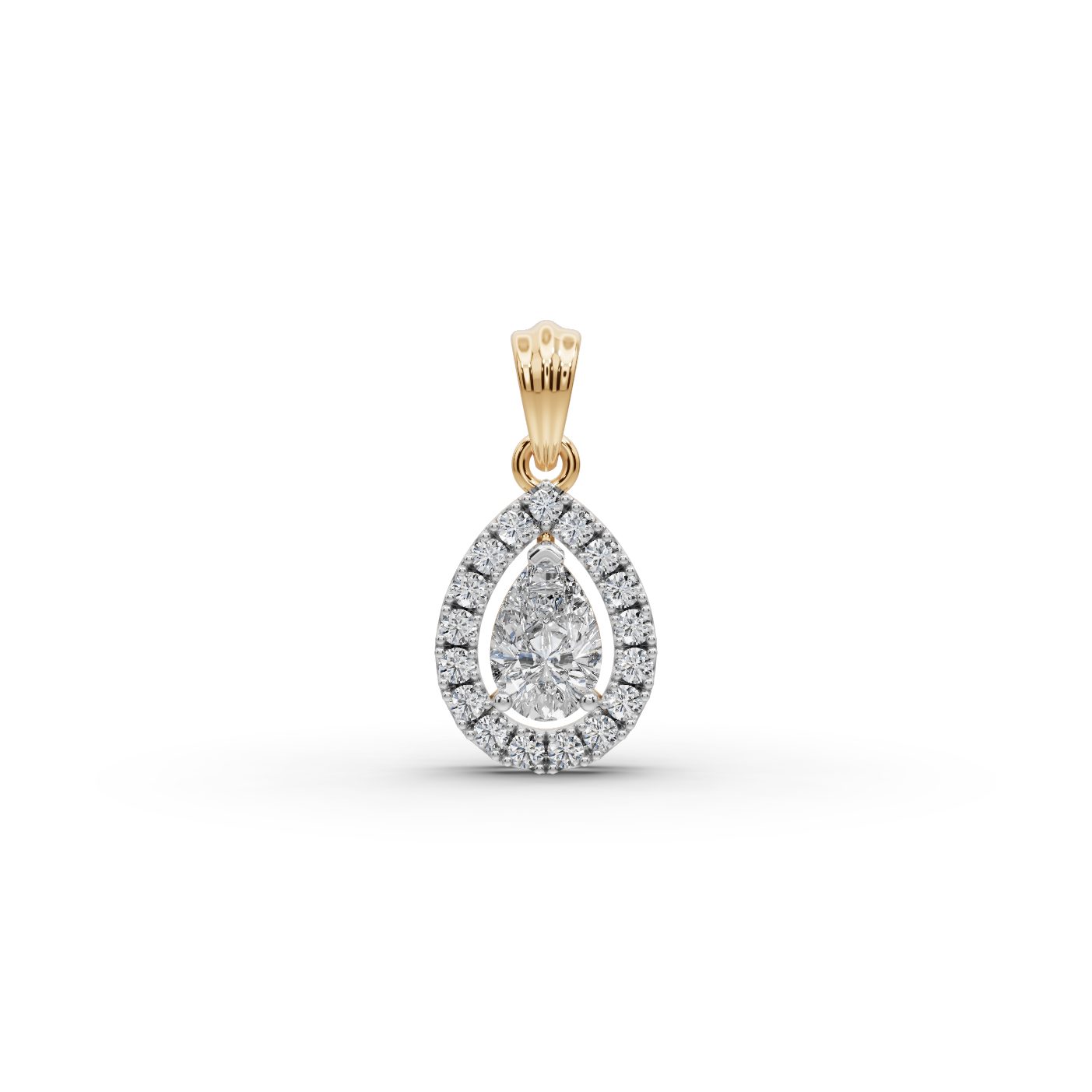 Eternal Trail Pear Lab-Grown Diamond Halo Pendant in yellow gold, set with lab-grown diamonds