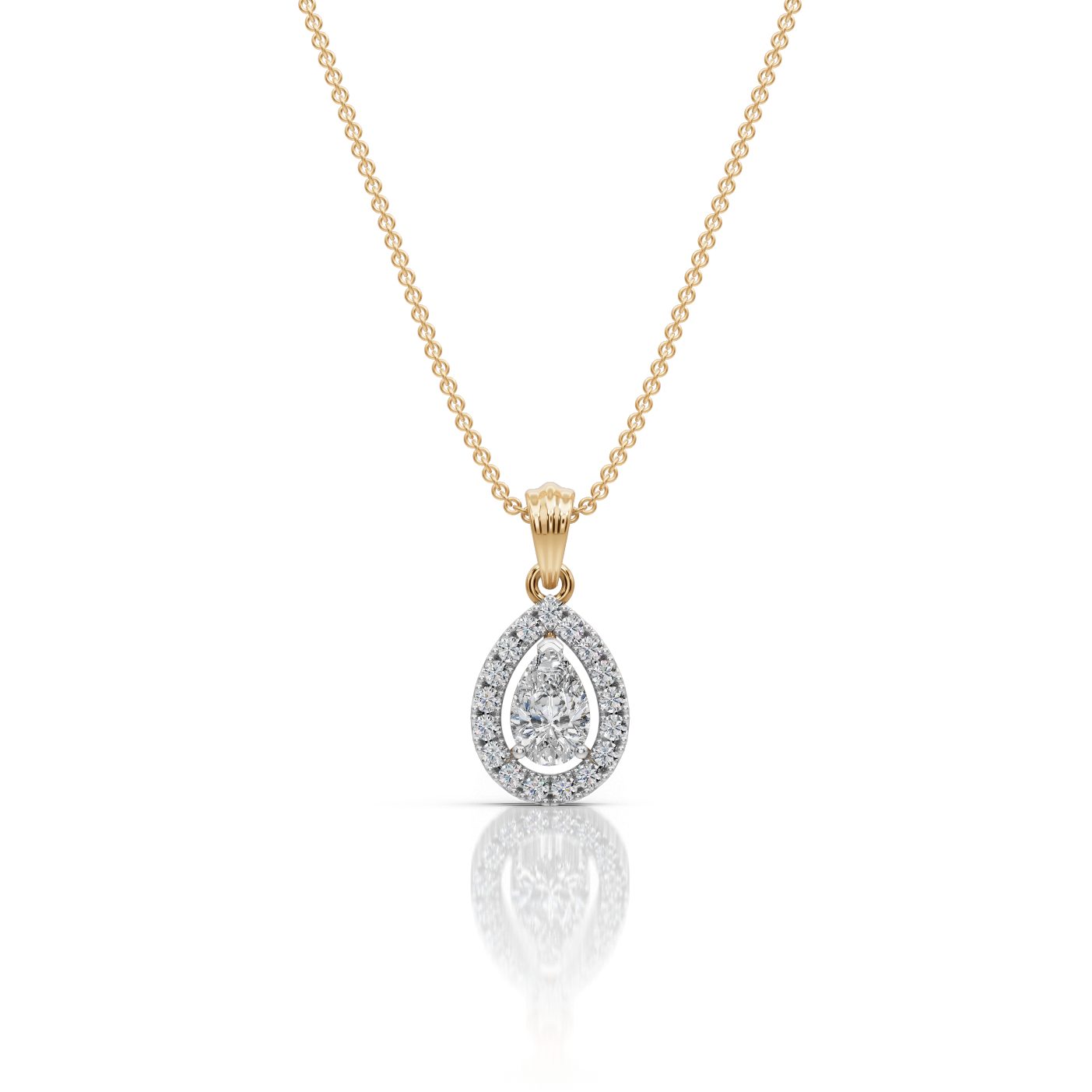 Eternal Trail Pear Lab-Grown Diamond Halo Pendant in yellow gold