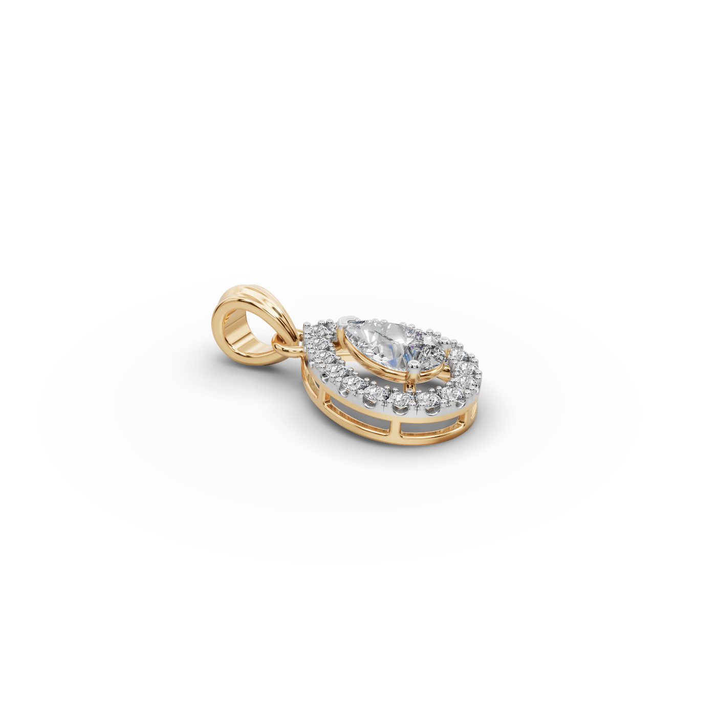 Eternal Trail Pear Lab-Grown Diamond Halo Pendant in yellow gold