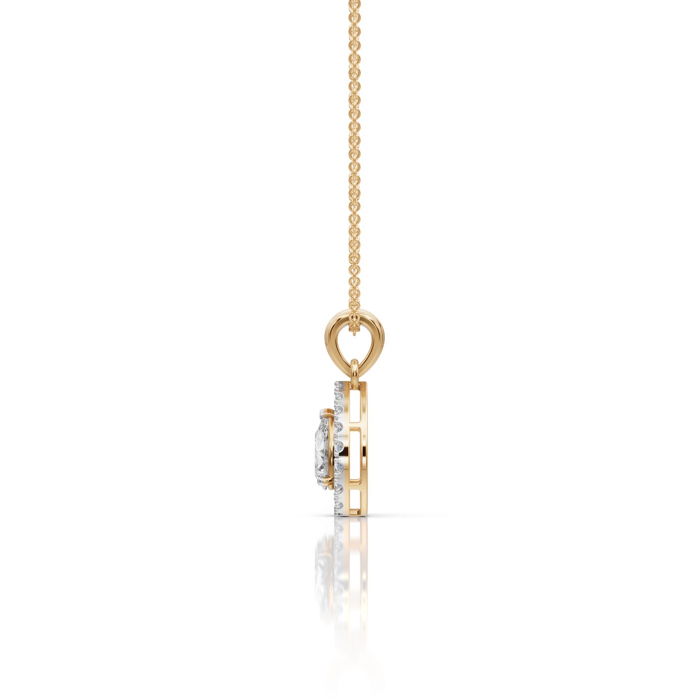 Eternal Trail Pear Lab-Grown Diamond Halo Pendant in yellow gold