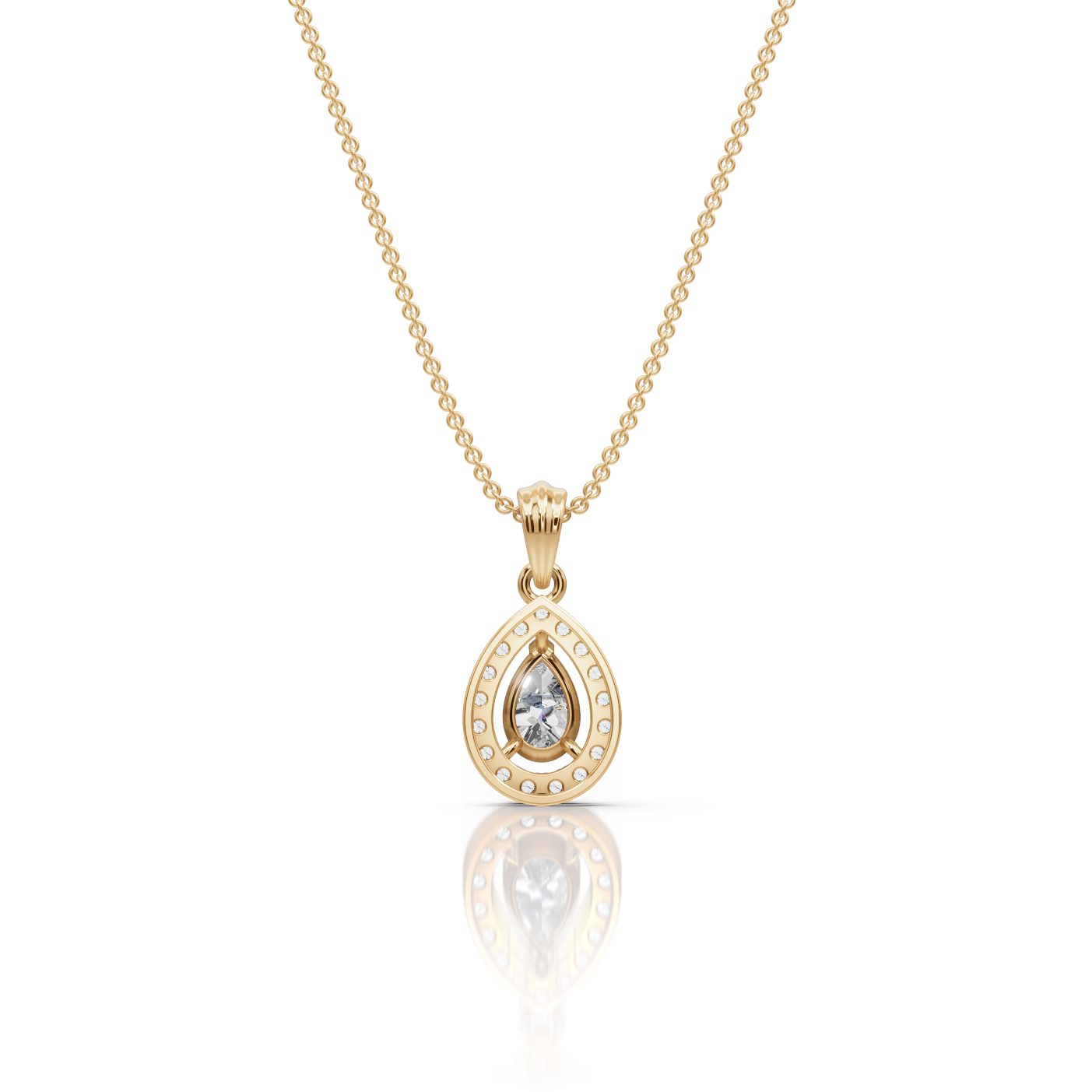 Eternal Trail Pear Lab-Grown Diamond Halo Pendant in yellow gold