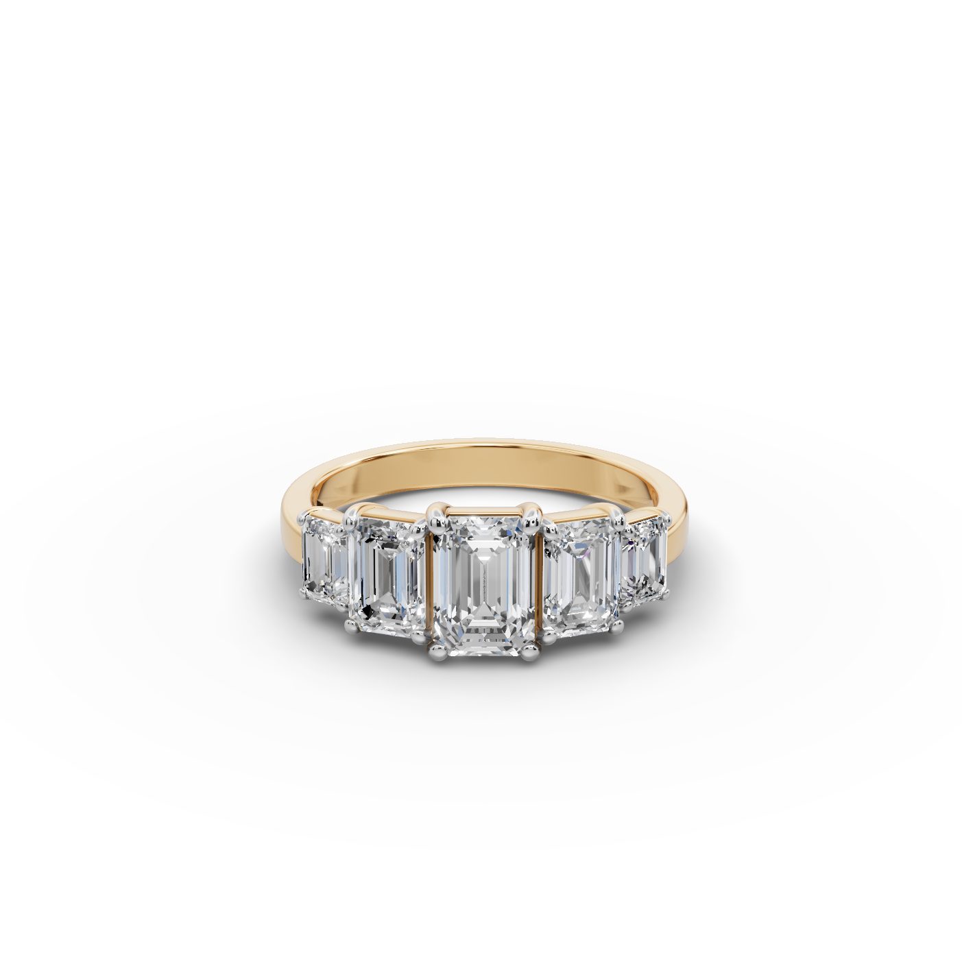 Brilliant Sparkle Emerald Lab-Grown Diamond Five Stone Ring in yellow gold, set with lab-grown diamonds