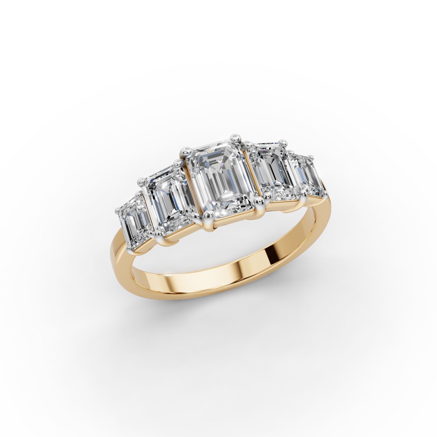 Brilliant Sparkle Emerald Lab-Grown Diamond Five Stone Ring in yellow gold