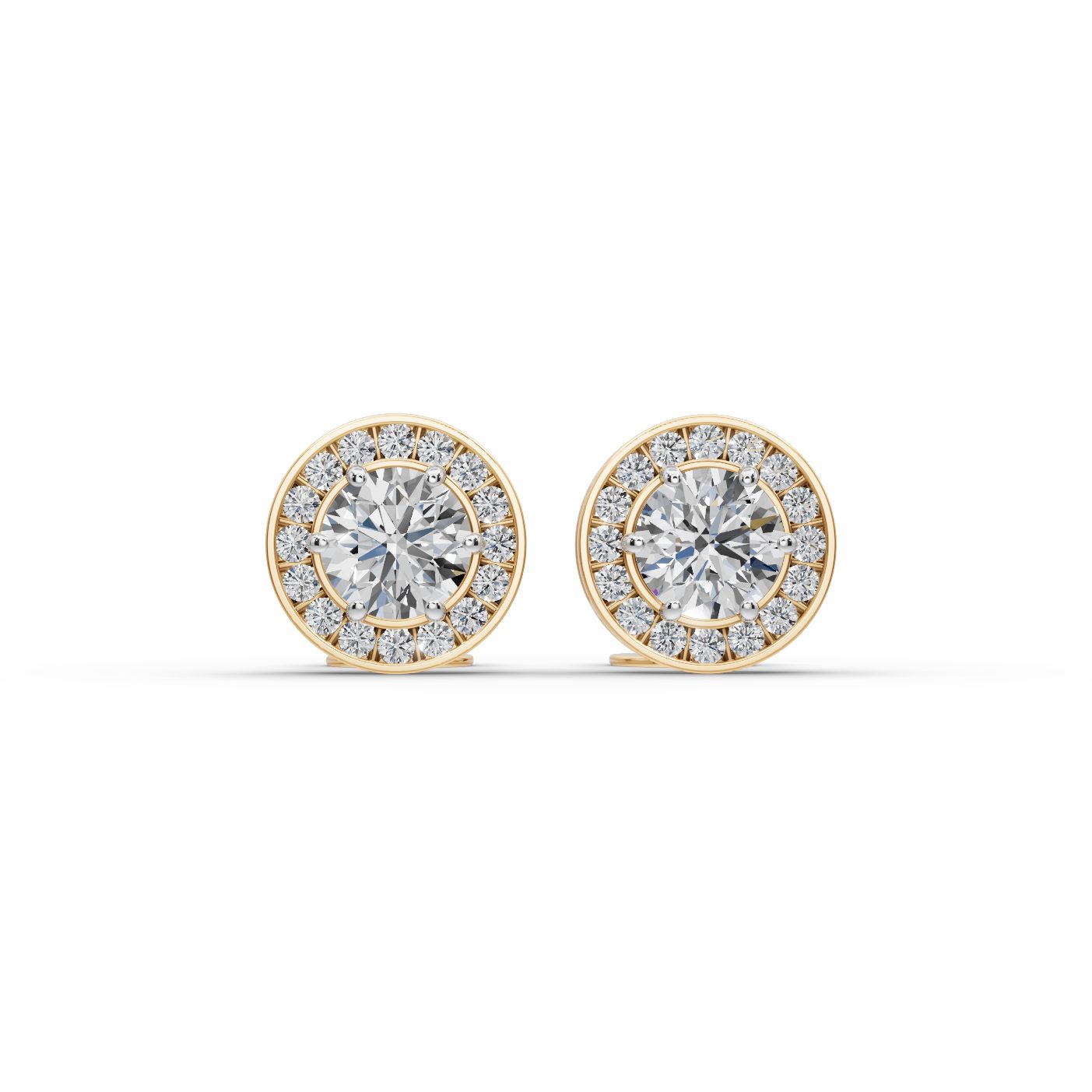 Delicate Line Round Lab-Grown Diamond Studs Earring in yellow gold, set with lab-grown diamonds