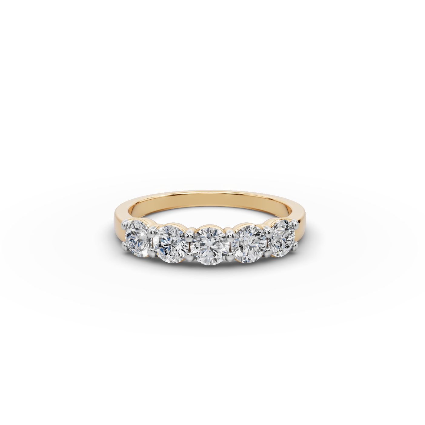 Brilliant Sparkle Round Lab-Grown Diamond Five Stone Ring in yellow gold, set with lab-grown diamonds