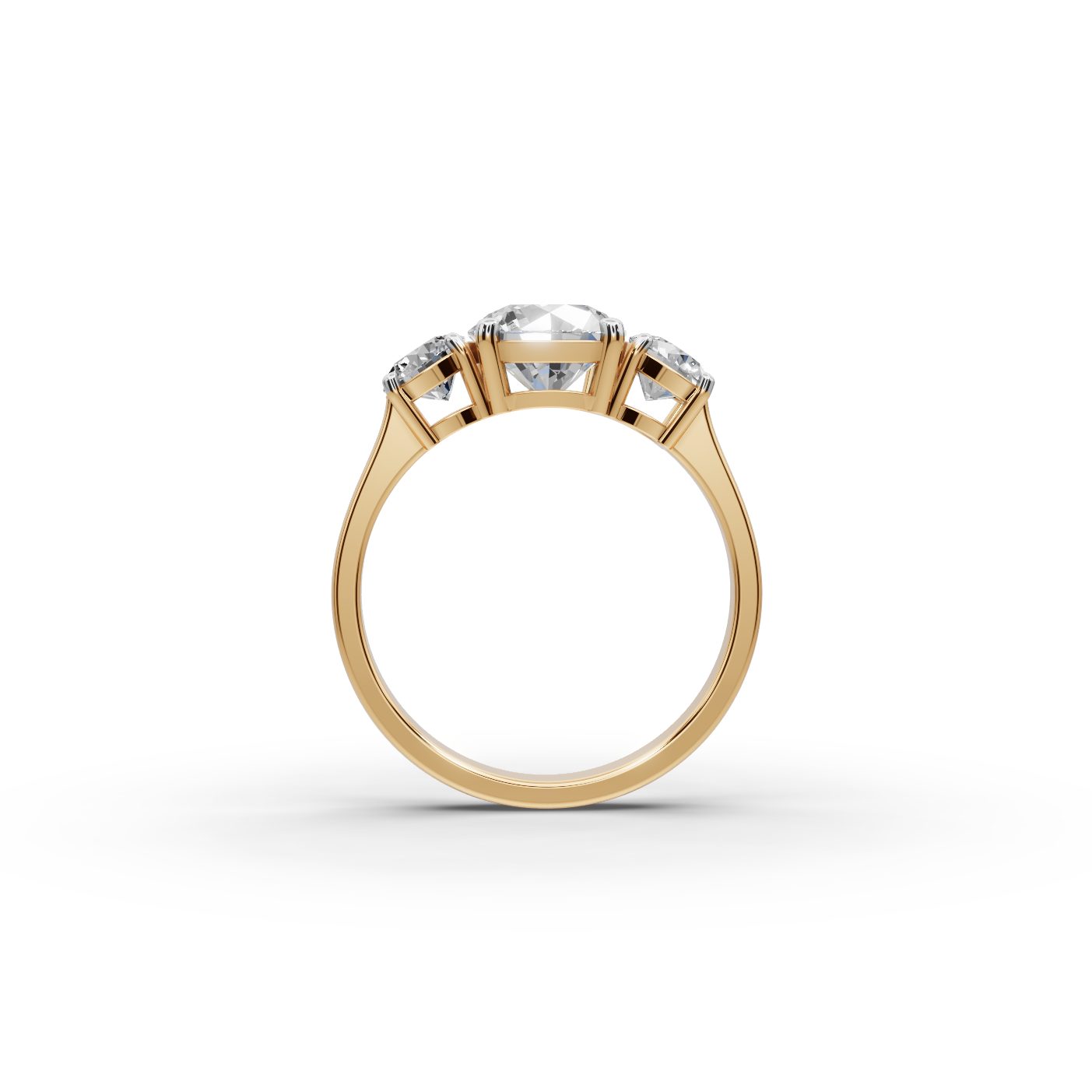 Regal Light Round Lab-Grown Diamond Three Stone Ring in yellow gold