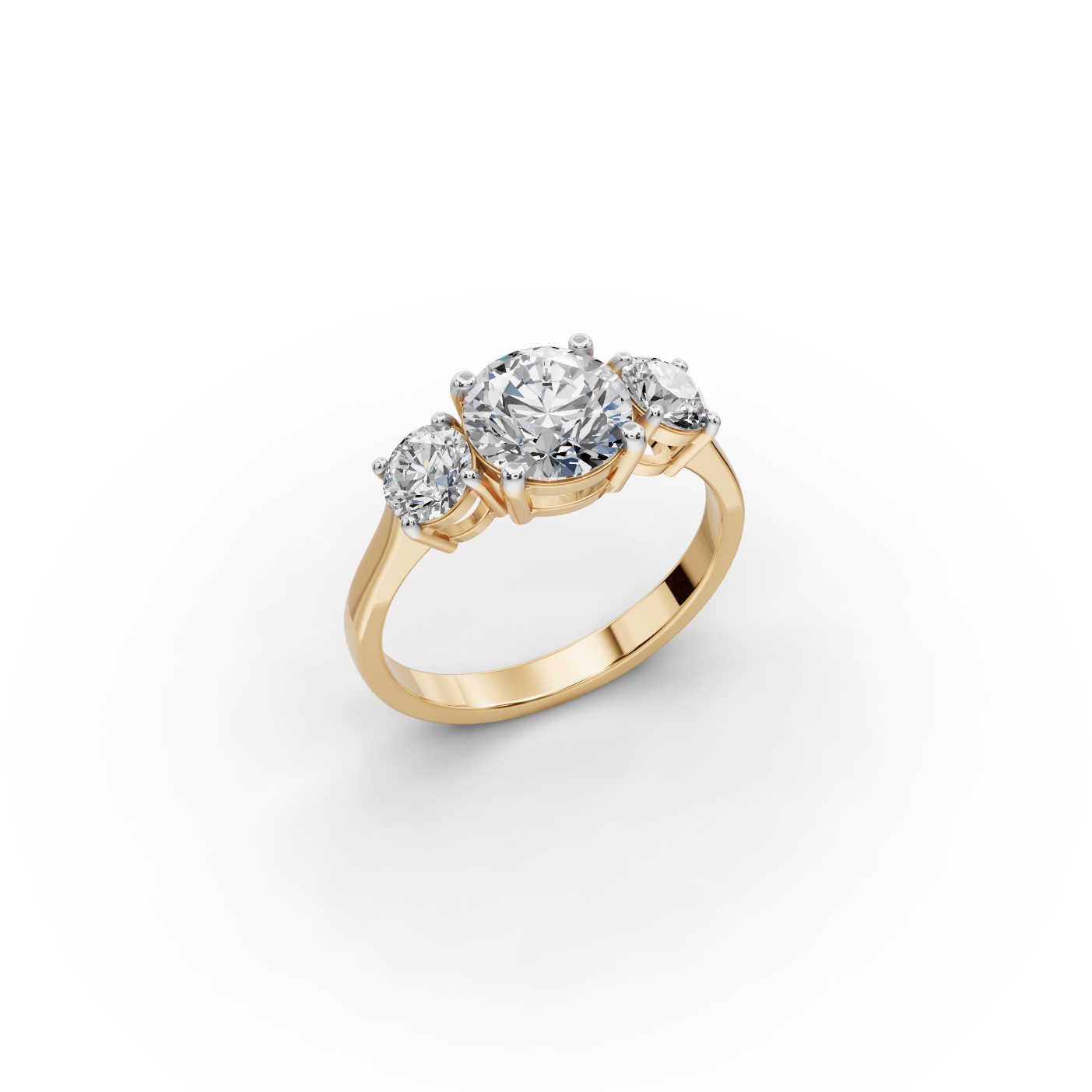 Regal Light Round Lab-Grown Diamond Three Stone Ring in yellow gold