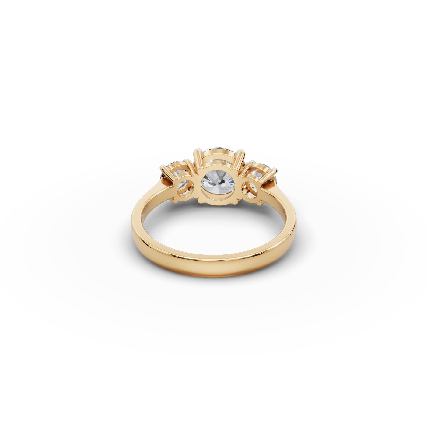 Regal Light Round Lab-Grown Diamond Three Stone Ring in yellow gold