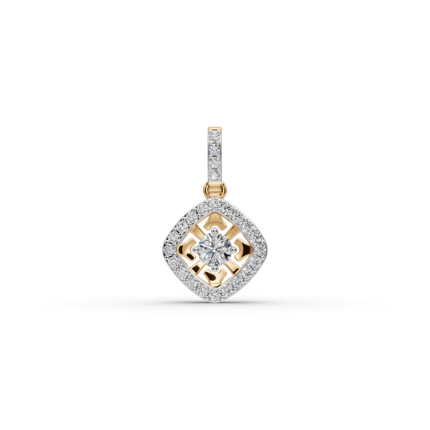 Luminous Line Round Lab-Grown Diamond Halo Pendant in yellow gold, set with lab-grown diamonds