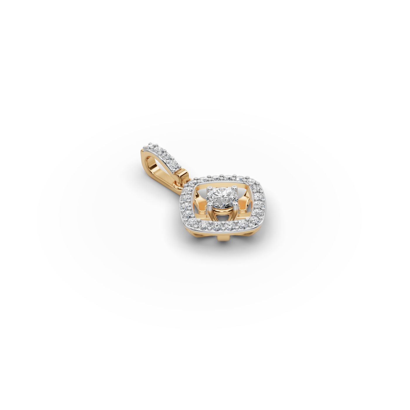 Luminous Line Round Lab-Grown Diamond Halo Pendant in yellow gold