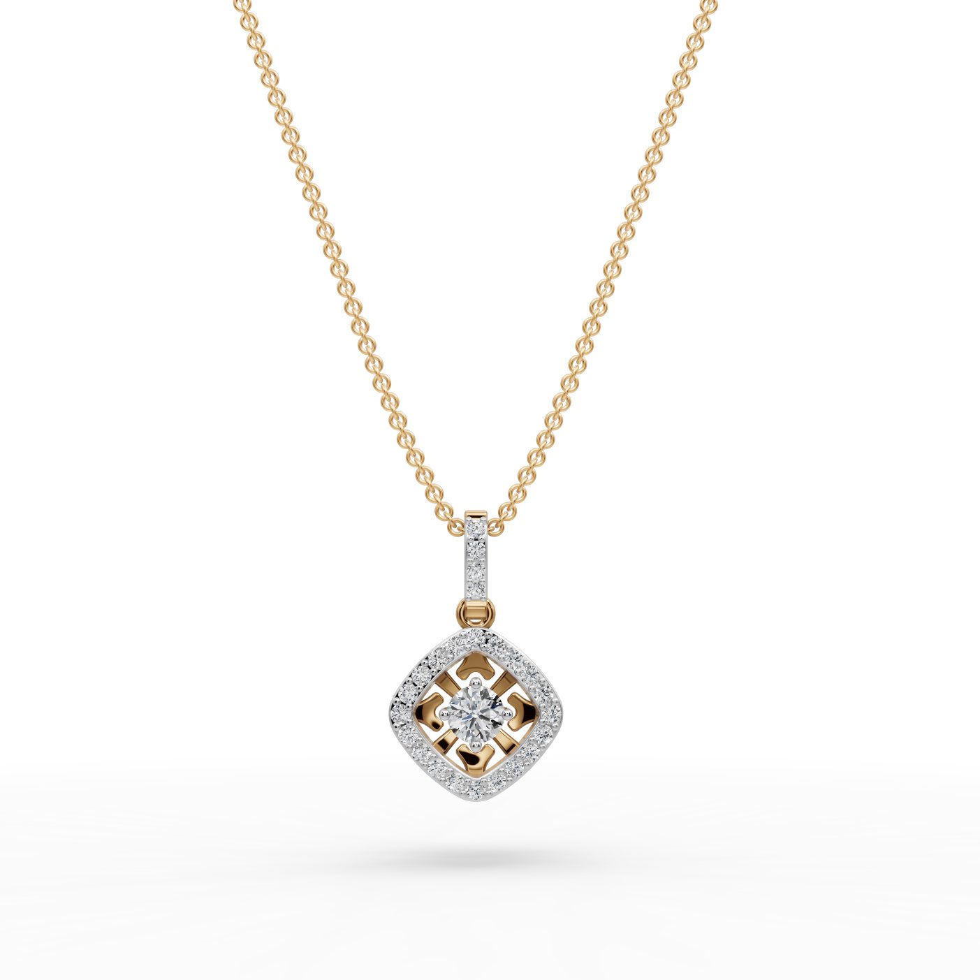 Luminous Line Round Lab-Grown Diamond Halo Pendant in yellow gold