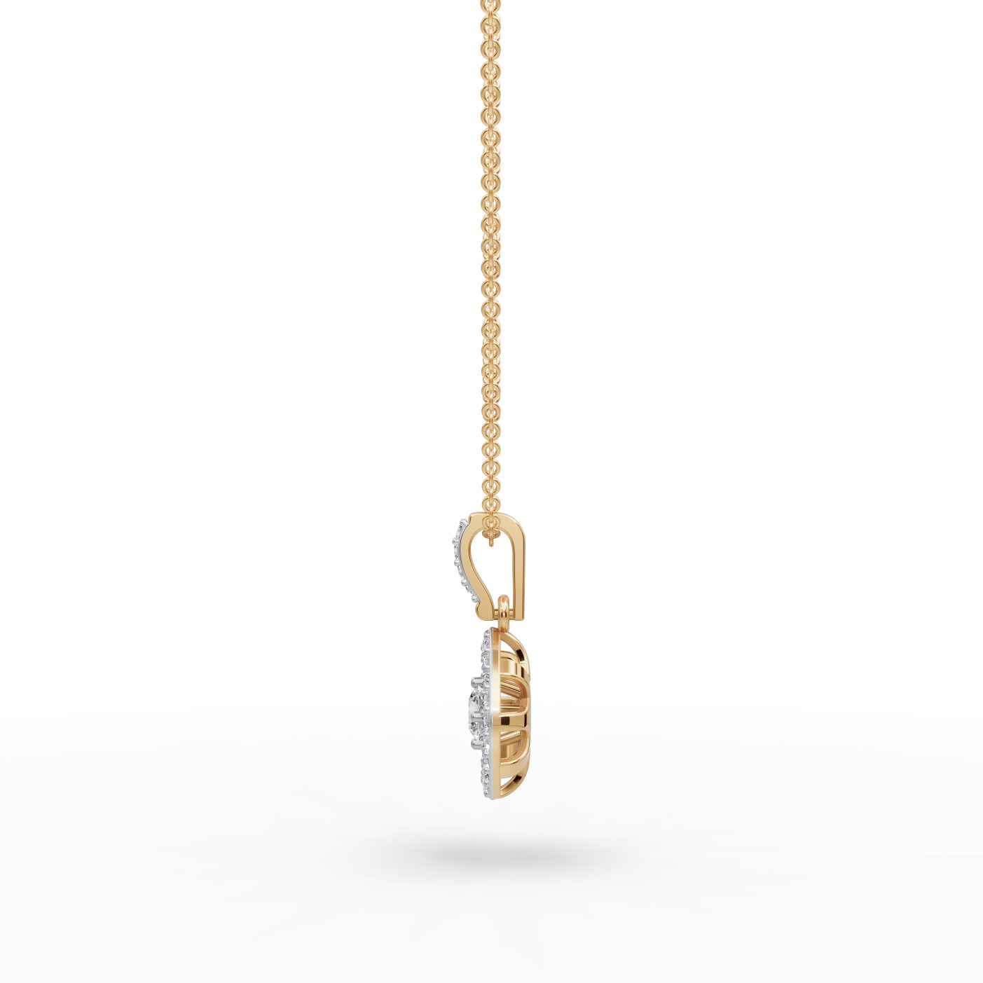 Luminous Line Round Lab-Grown Diamond Halo Pendant in yellow gold