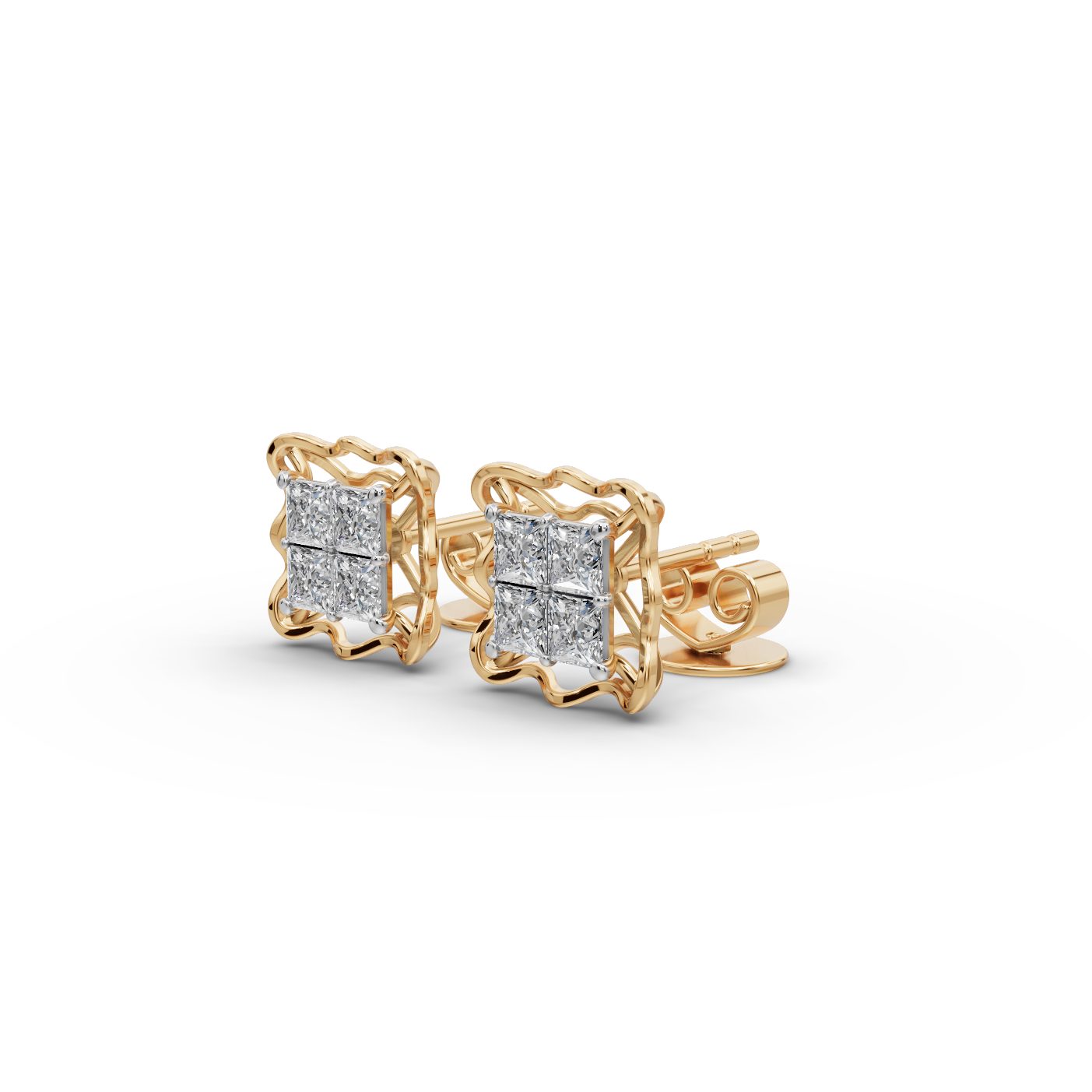 Regal Line Princess Lab-Grown Diamond Studs Earring in yellow gold