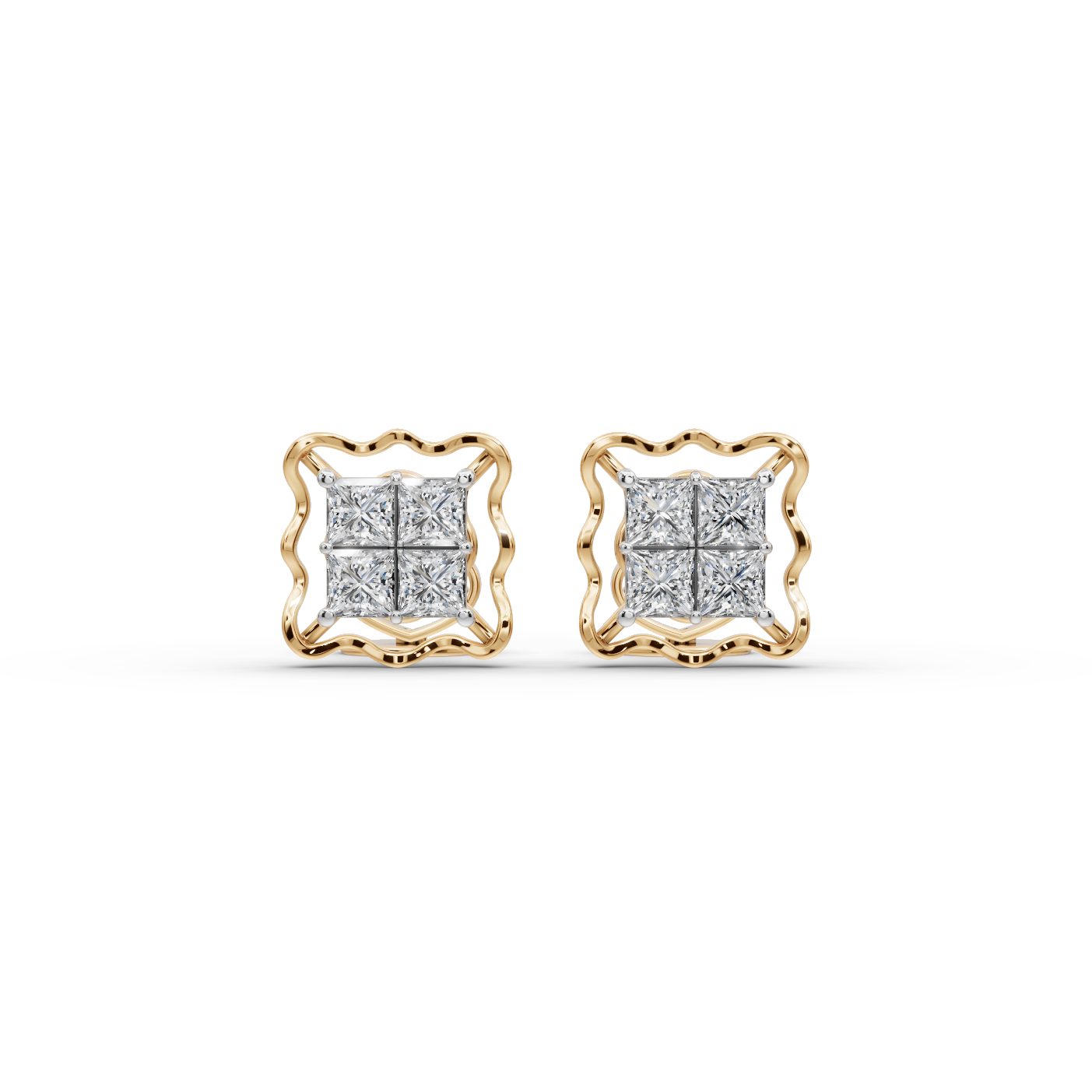 Regal Line Princess Lab-Grown Diamond Studs Earring in yellow gold, set with lab-grown diamonds
